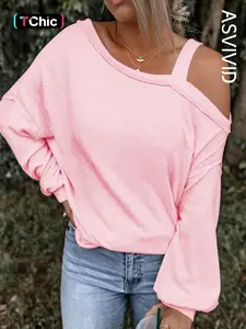 Women's Plain Asymmetrical Neck Sweatshirt, Casual Drop Shoulder Long Sleeve Pullover for Spring & Fall, Ladies Clothes for Daily Wear