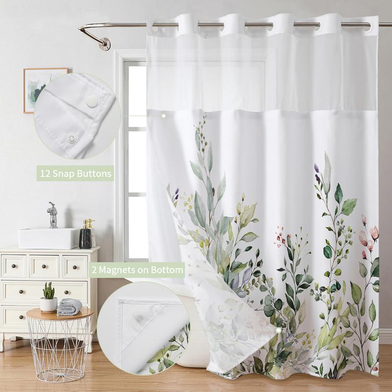 Watercolor plant double-layer shower curtain, waterproof, no hook design for easy installation, country-style bathroom accessory, suitable for hotels, dormitories and home decoration, 72x75in