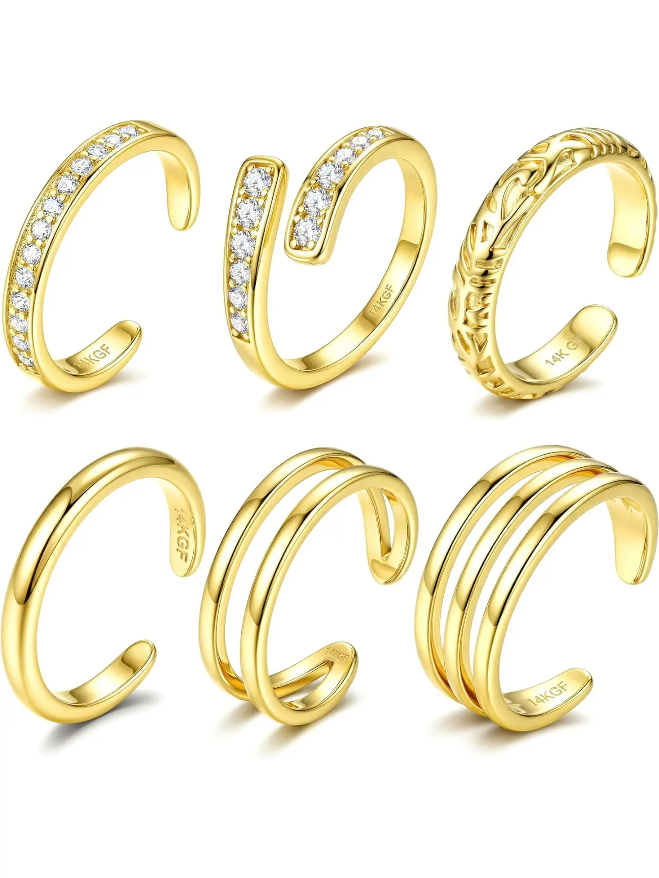 Toe Rings for Women - 14K Gold Filled Toe Rings Non Tarnish Dainty Adjustable Open CZ Toe Ring Set Silver Plated Summer Beach Foot Jewelry