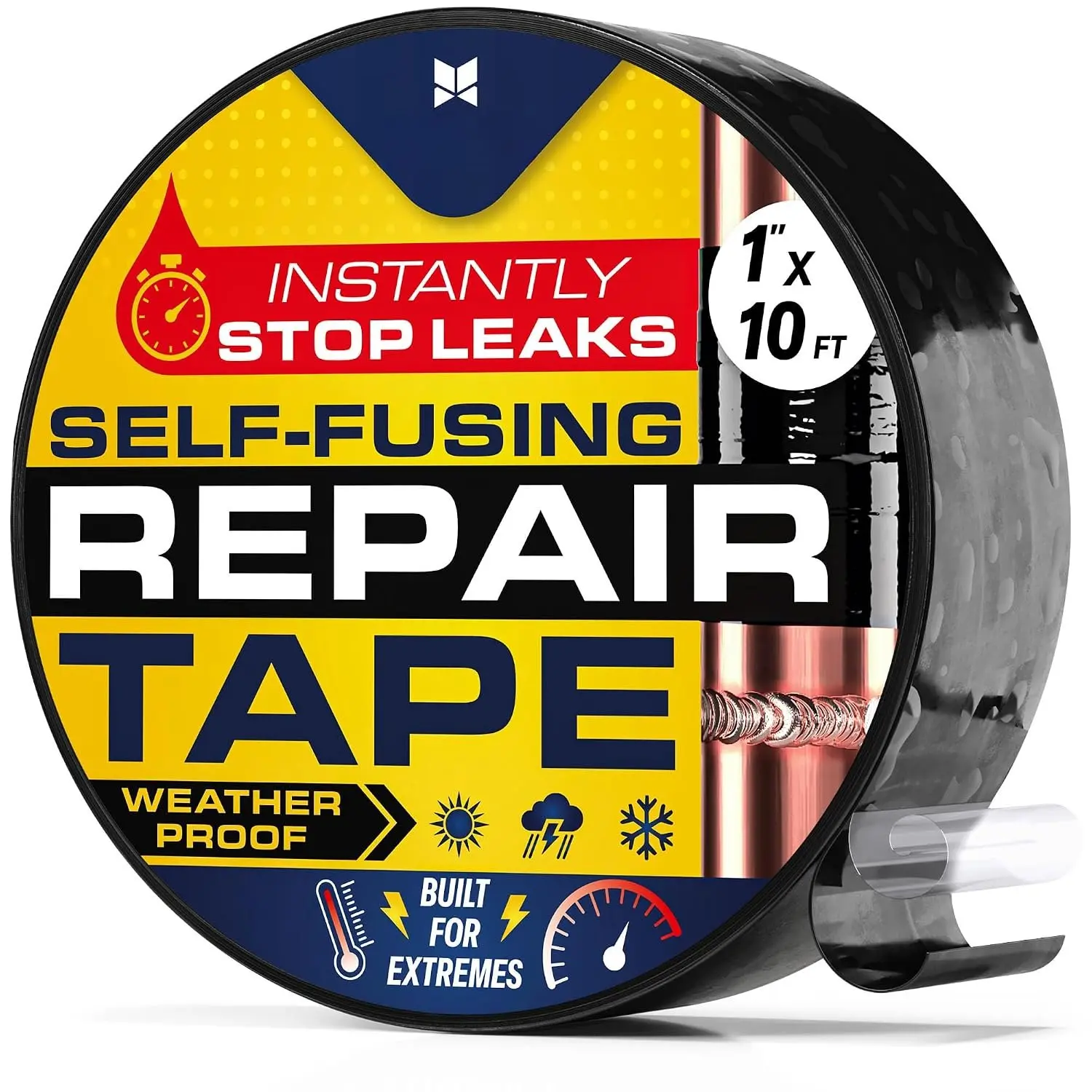 Synthetic Self Fusing Tape Roll - 1"x10' Weatherproof, Heat-Resistant Tape for Leak Fixes, Pipes/Hoses Repairs, Automotive Use, Diy Users