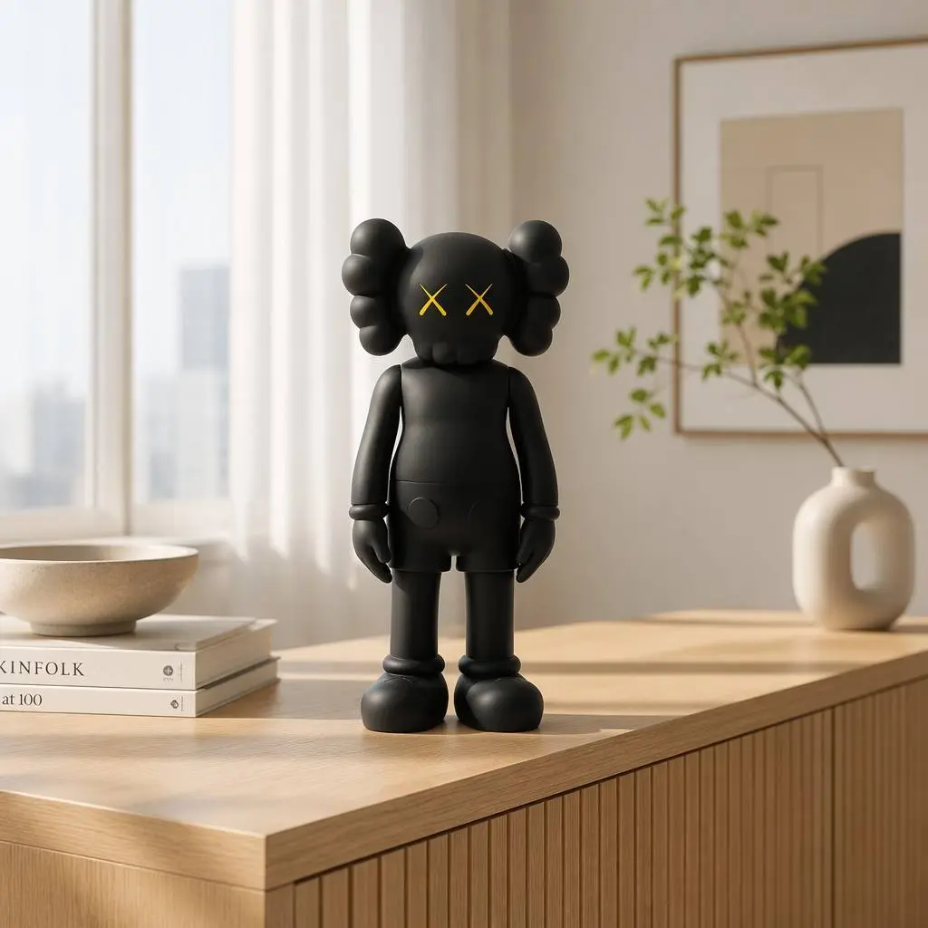 Black Collectible Figure 20cm, Designer Style Art Toy Statue, Cute Character Desk Decor, Modern Room Decoration Display, Aesthetic Home Gift for Collectors, One Piece, Single