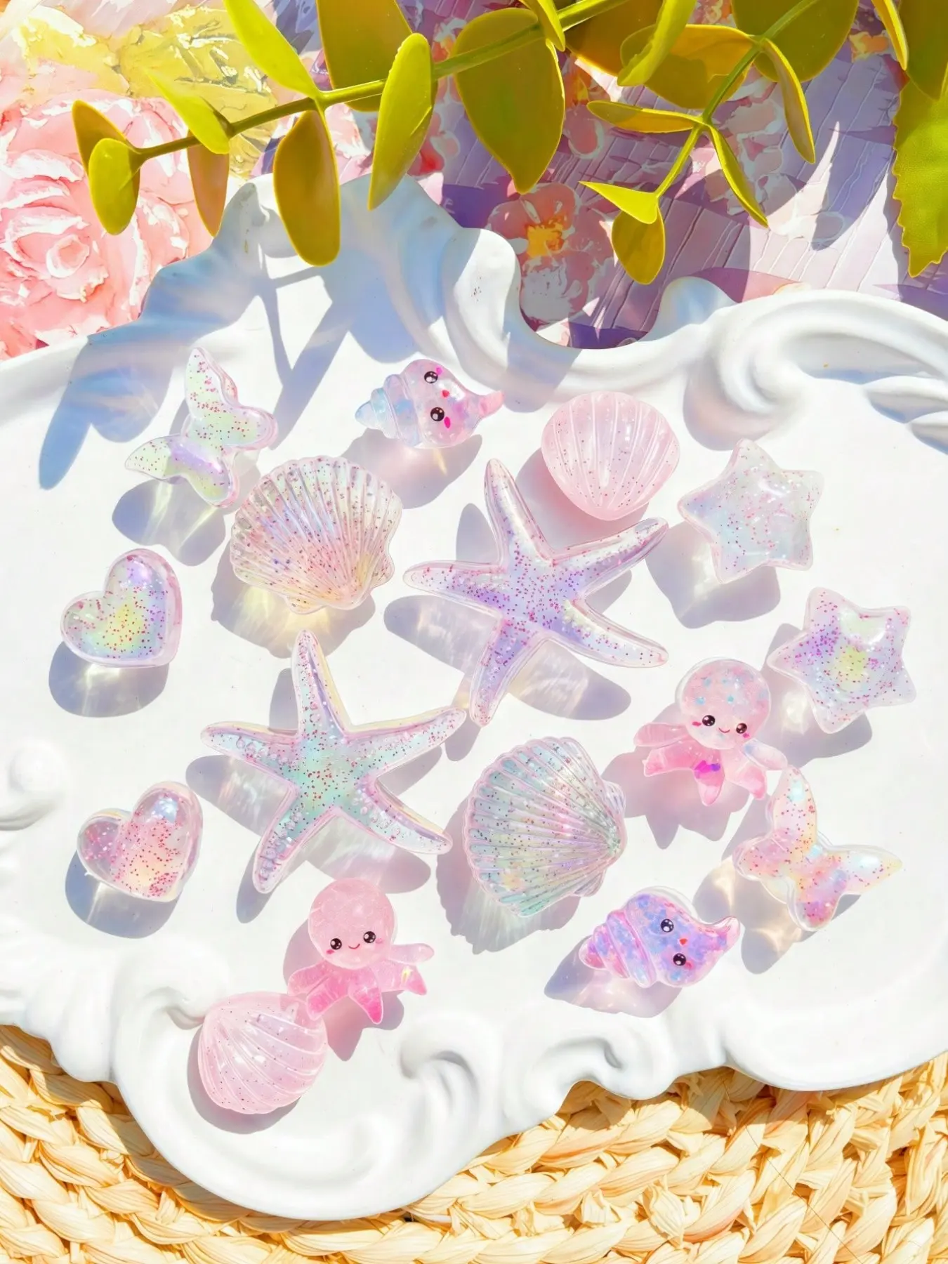 16pcs Ocean Series Shoe Flower Accessories, Cute Shoe Decorations, Starfish, Shell, Octopus, Conch, Butterfly, Heart, DIY Decor for Holey Slippers, Shoe Decoration Charms, Flip Flop Charms, Sandal Charms