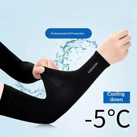 Unisex Youth Black Full Arm Sports Sleeves with Carbon Fiber Cuffs, Elastic Breathable, Non-Slip Fit, Superior Support, Advanced Cooling and UV-Protection Technologies, Ice-Cool Compression, Hand Coverage, Tattoo Concealment, Ideal for Running, Cycling