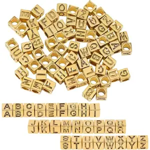 1 Box 104 count 26 Styles  Alphabet Beads Square Letter Bead Set Metal Alloy Antique Cube A to B Charm Large Hole Loose Spacer Beads for  Making Necklace Bracelets DIY Craft Supplies
