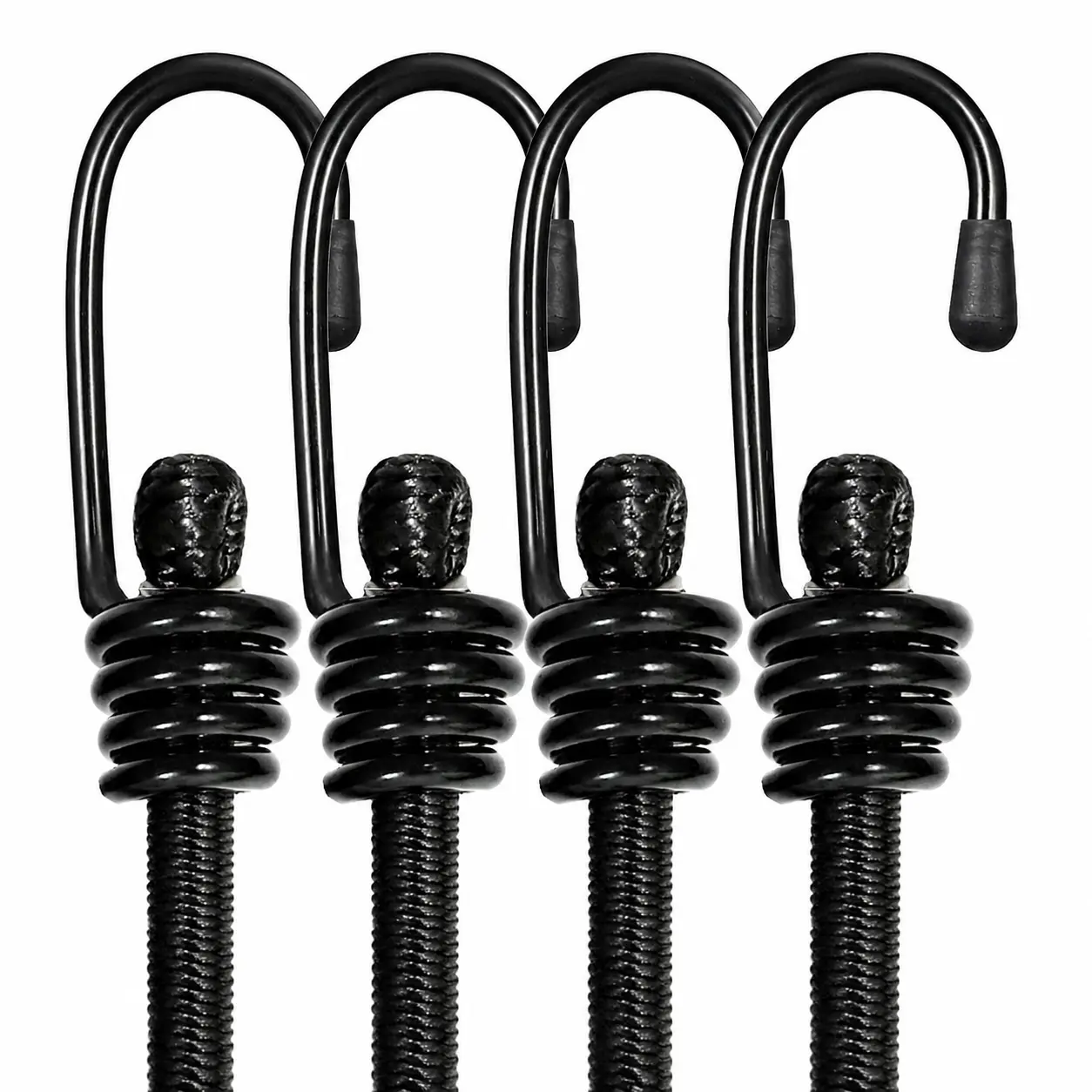 4-Pack 24-In Heavy-Duty Elastic Bungee Cords with Zinc-Plated Steel Hooks - Industrial-Grade Stretch Ropes, Odor-Free, Weather-Resistant for Securing Tarps, Tents, Outdoor Gear, Pack Of 4, Secures Gear