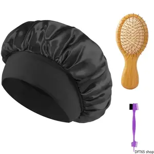 Three-In-One Hair Care Styling Kit Satin Sleep Bonnet Matched With Hair Styling Comb And Brow Brush Multi Texture Friendly For All Hair Types Curl Volume Shaping Portable Daily Beauty Multi-Functional Accessory Set