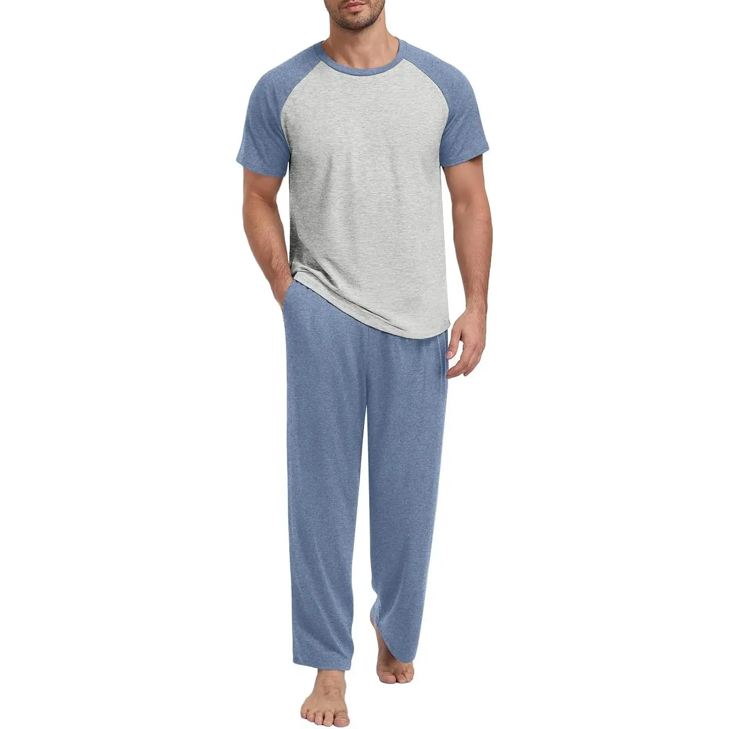 Mens Pajamas Set Lightweight Loungewear Short Sleeve Top and Pants Soft Sleepwear Pjs Sets