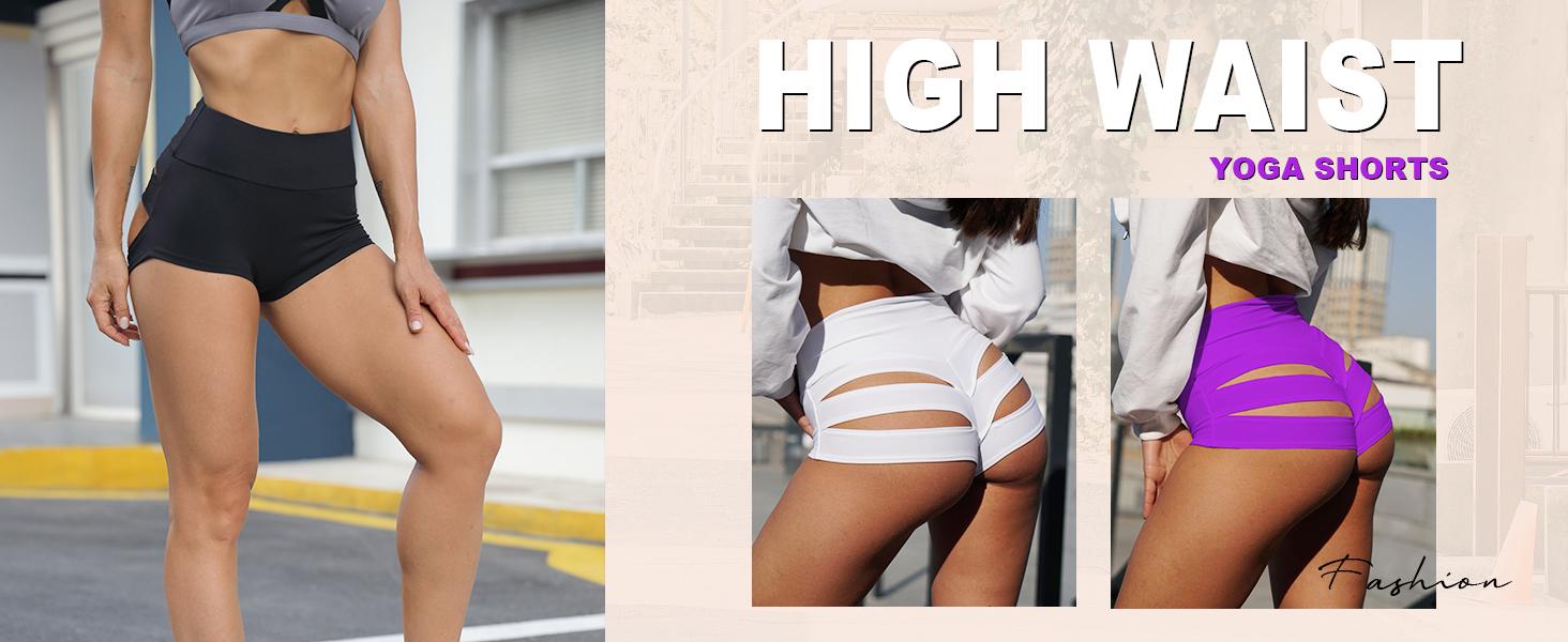 Women's High-Waisted Cut-Out Athletic Workout Shorts - High Stretch Scrunch Booty-Lifting Hot Pants for Yoga, Gym, Clothing, Pole Dance, Active, Breathable Fabric, Gym‑To‑Rave Wear year round warm weather bodycon