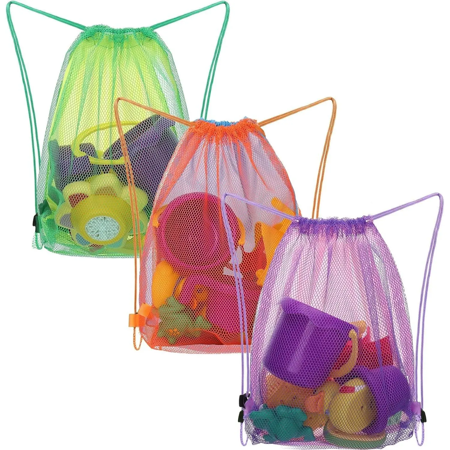 3pcs Mesh Beach Toy Bag Backpack - Sand Toys Storage, Shell Collecting Bag for Kids, Beach Vacation Essentials(Gift)