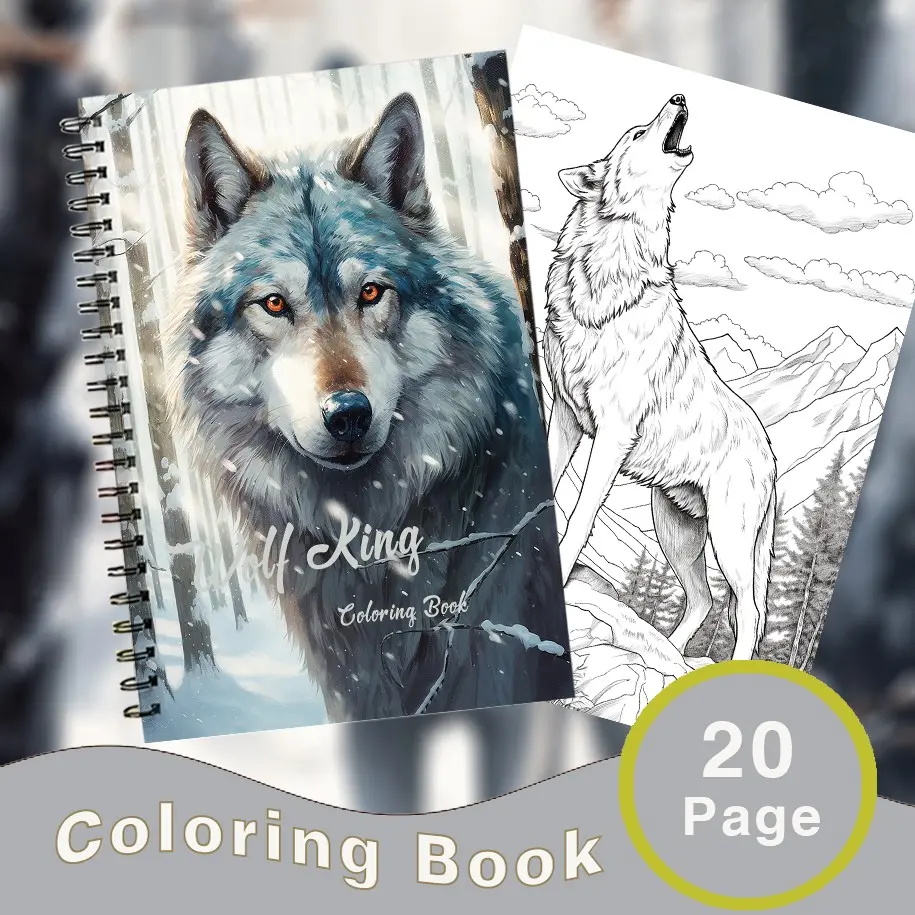 Forest Wolf King Coloring Book, Spiral Bound, Anxiety Relief, 21x29.7 Cm, Art Supplies, Back-To-School Gift, Festival Party Gift, Thickened 100g, 20 Pages