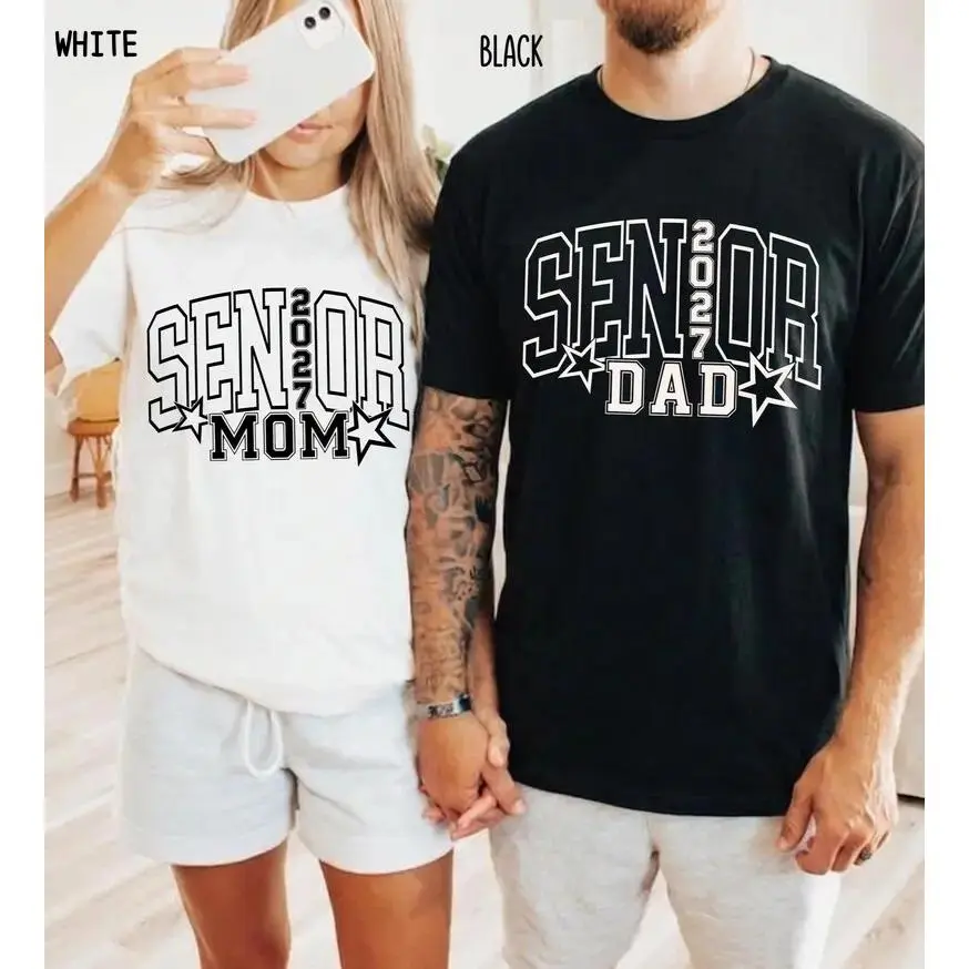 Senior Parents' Short Sleeve Unisex Couples Set Graduation Tee, Class of 2027 High School Gift, Full Sizes Sports Top