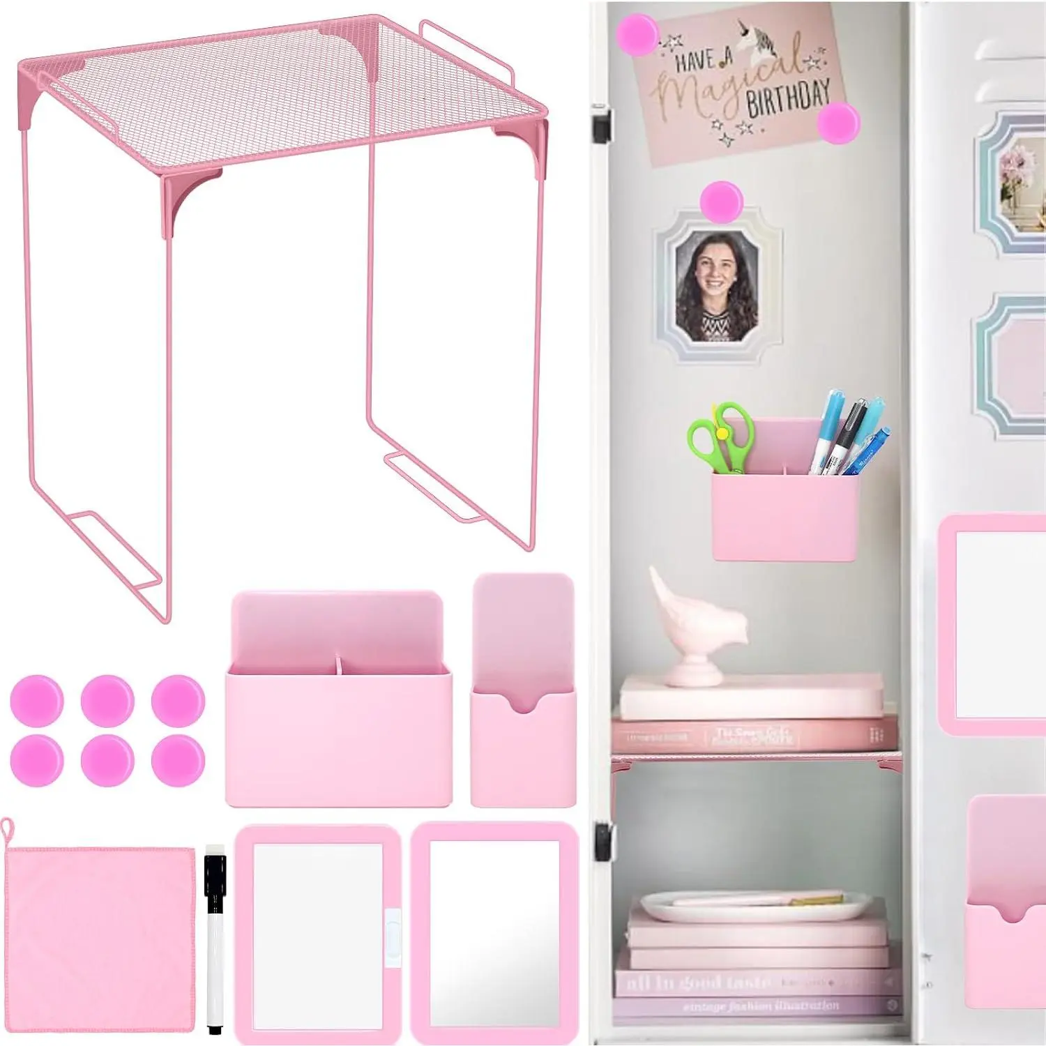 School Locker Organizer,  to School Essentials Locker Accessories for Girls, Locker Set Includes Locker Shelf, Locker Mirror, Whiteboard ()