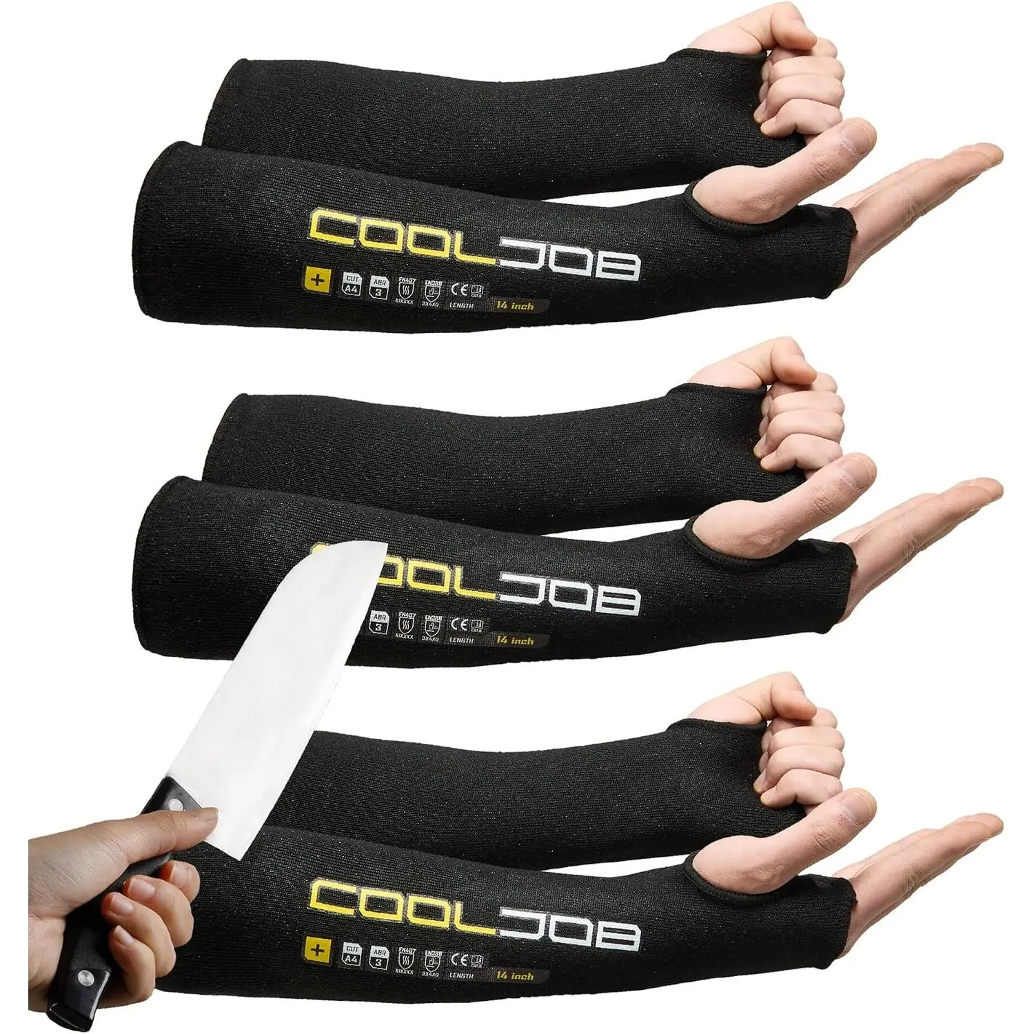 Unisex A4 Cut-Resistant Arm Sleeves for Thin Skin, 3 Pairs 14-Inch HPPE Guards with Thumb Hole, UPF 50+ UV Protection, Garden Accessories for Gardening & Farm Work