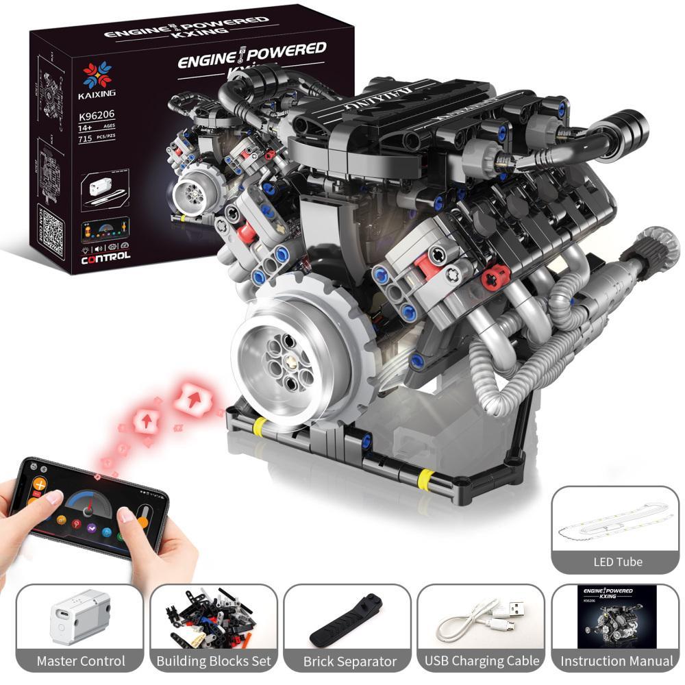 V8 Electric Engine Building Blocks Set, Programmable Phone Remote Control, Mechanical Assembly Model, Desktop Decoration, Perfect Gift