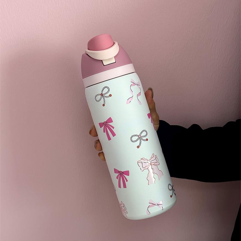 Butterfly Pattern Insulated Water Bottle Tumbler, 1 Count 24oz-32oz-40oz Stainless Steel Vacuum Flask with Straw, Summer Cool Bottle Drinking Cup for Home Office School, Drinkware