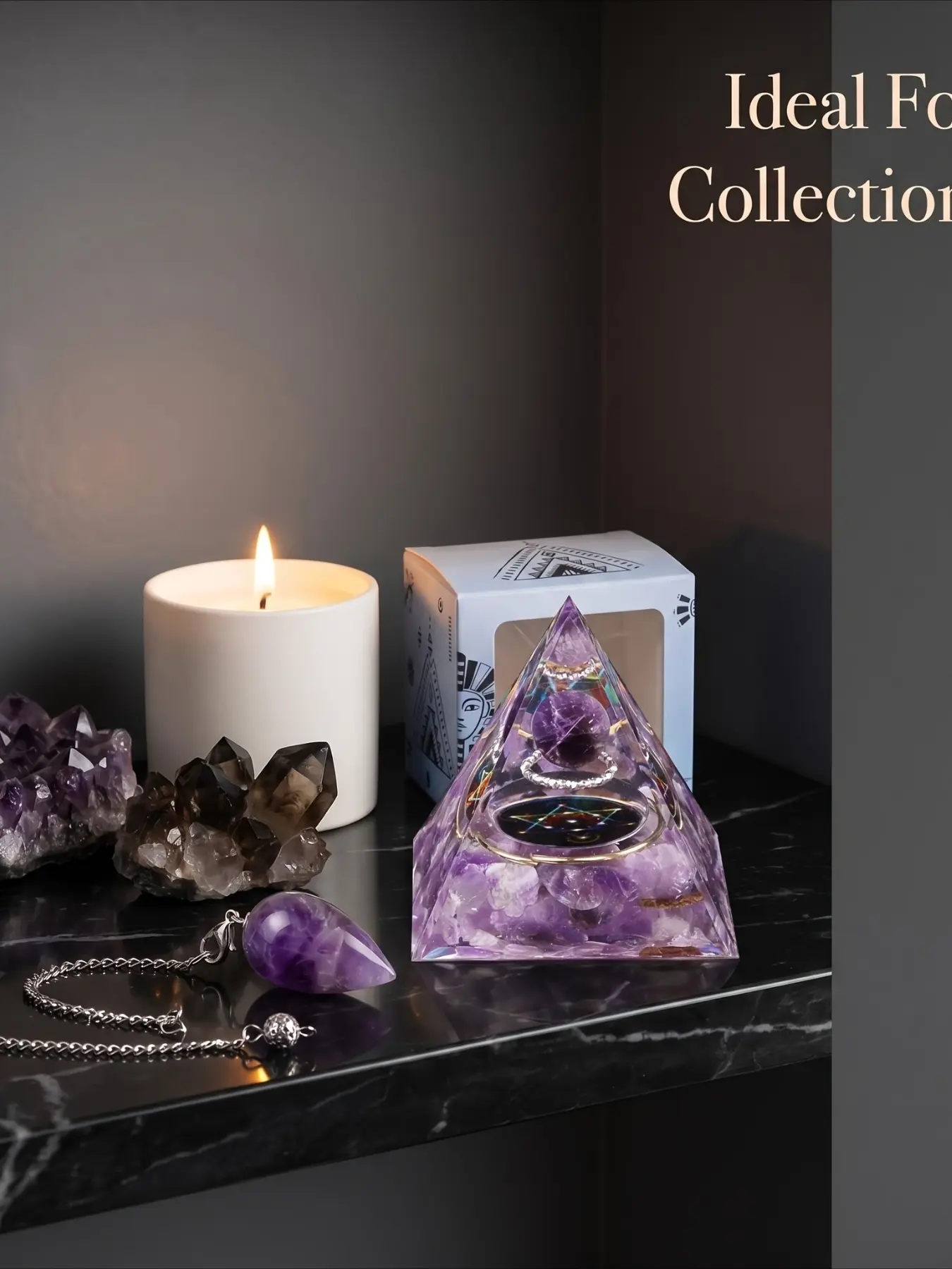 2pcs Natural Amethyst Pendulum + Amethyst Pyramid Ornament Set Ideal for Divination, Daily Use And Home Decoration Collection. It Is a Perfect Gift for Yoga Enthusiasts And a Great Present for Christmas, Crystal Ornaments