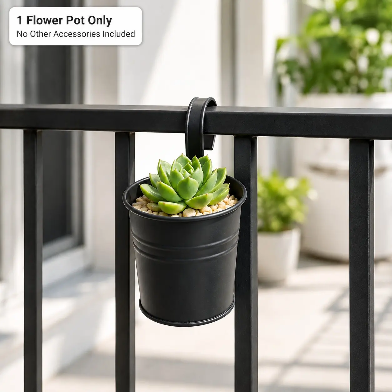 Black Hanging Flower Pot, Cylindrical Railing Planter for Succulents and Small Plants, Balcony & Home Decor, 1 Piece