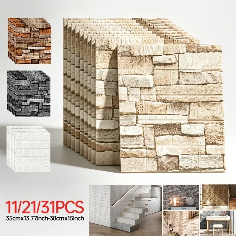 3D Wall Brick Stickers, Foam Brick Pattern Wallpaper, Self-Adhesive Ceiling Wall Decals, Easy Peel, Clean, Cut, Kitchen, Living Room, Bathroom, Hallway