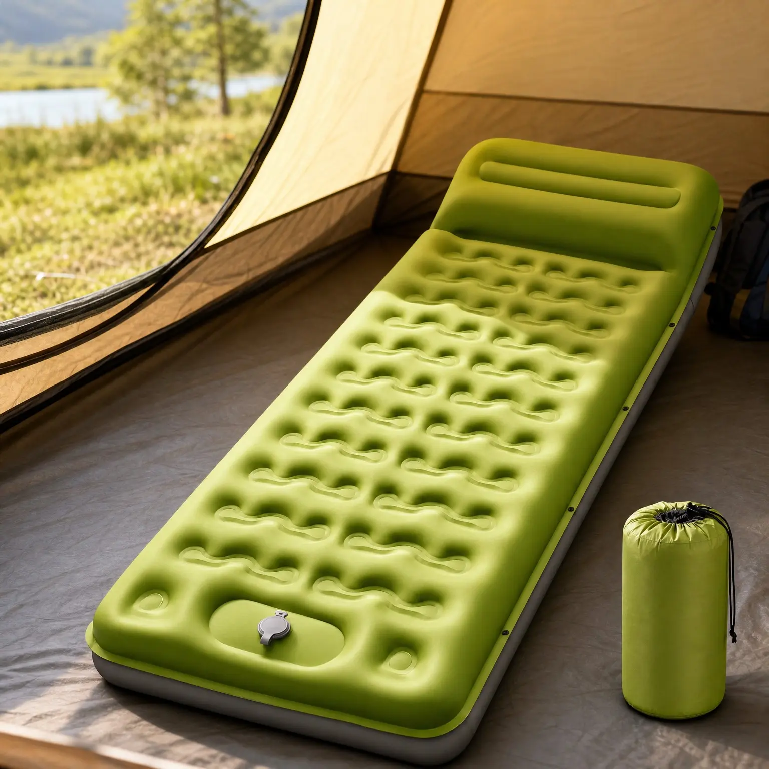 Ultralight Inflatable Camping Sleeping Pad with 6" Extra-Thick Mattress, Built-in Foot Pump & Pillows – Compact Portable Sleeping Mat for Backpacking, Tent Hiking Travel