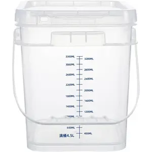 2 PCS 1 Gallon Clear Square Food Grade Bucket with Graduated Markings & Lid, Heavy-Duty Plastic Pail with Comfort Grip Handle for Food Storage & Cleaning