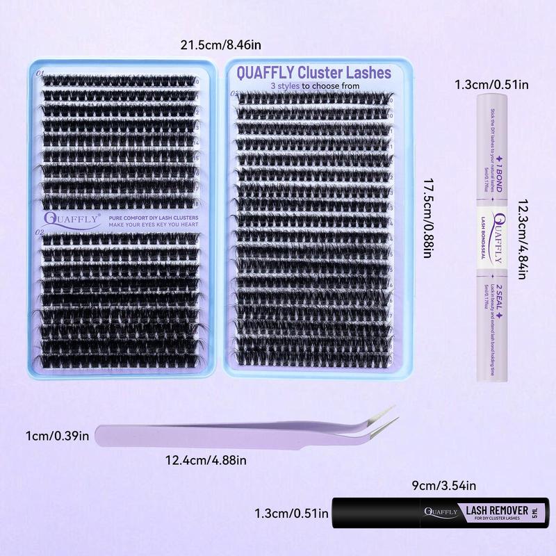 D-Curl Eyelash Extension Set, 666pcs 60+80+100 Cluster Eyelash Extension Set, 10-18 mm Individual Cluster Eyelash Extension Set with Eyelash Bond and Seal, Eyelash Remover, Tweezers, Eyelash Tools, Curl Lashes, Lash Cluster Kit, Makeup