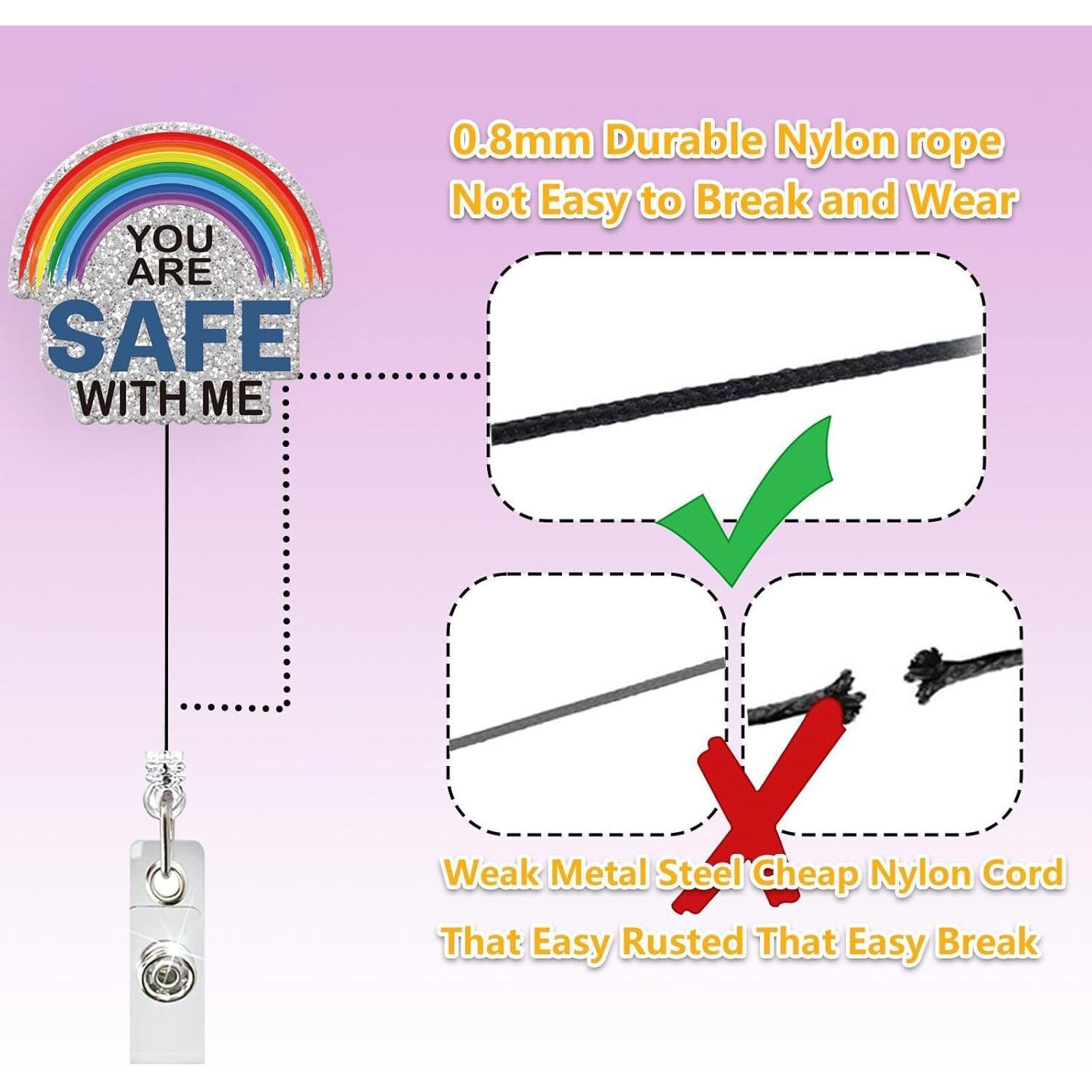 You are Safe with Me Badge Reel Retractable for Nurse   &  Worker | Funny Pride LGBTQ Rainbow ID Card Name Tag Badge Holder with  Clip & 24" Durable Nylon Cord |