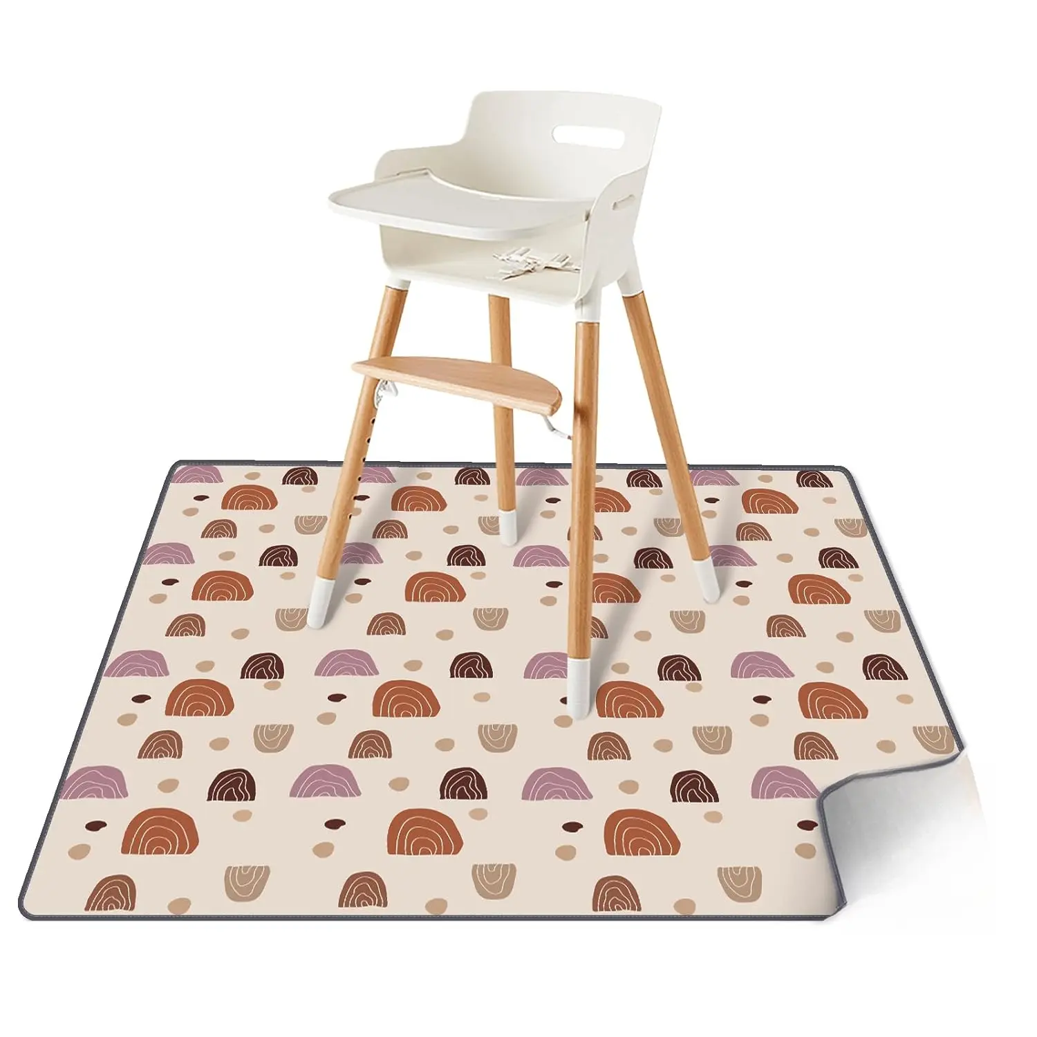 Baby Splat Mat  Under High Chair, 50.4 x 50.4 Inch Wipeable Splash Mat, Waterproof and Washable, Anti-Slip Floor Protector, Boho Rainbow