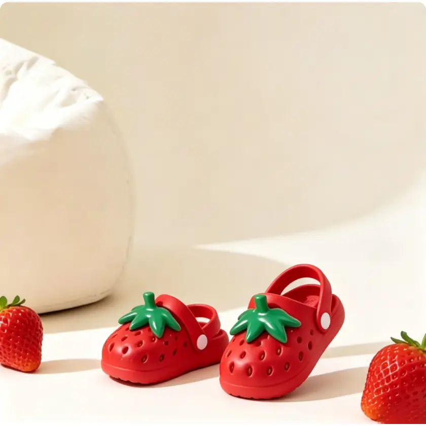 Children's Strawberry Clogs for Girls, Summer Non-Slip Soft Sole Outdoor Wear, DIY Cute Infant and Toddler Beach Baby Two-Way Slip-On Slippers