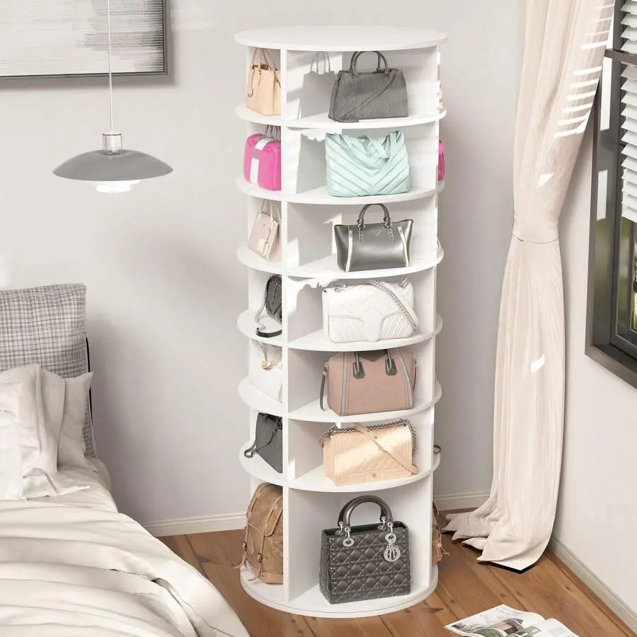 Rotating Shoe Rack Tower, 7-Tier Spinning Shoe Rack, Free Standing 360° Revolving Shoe Organizer, High Bottom Design Shoe Tower Spinning Storage Lazy Susany,cabinet,,kitchen,display,unique,round bookcase,vinyl,,open,bookshelf,,magnetic,,indoor,living,room