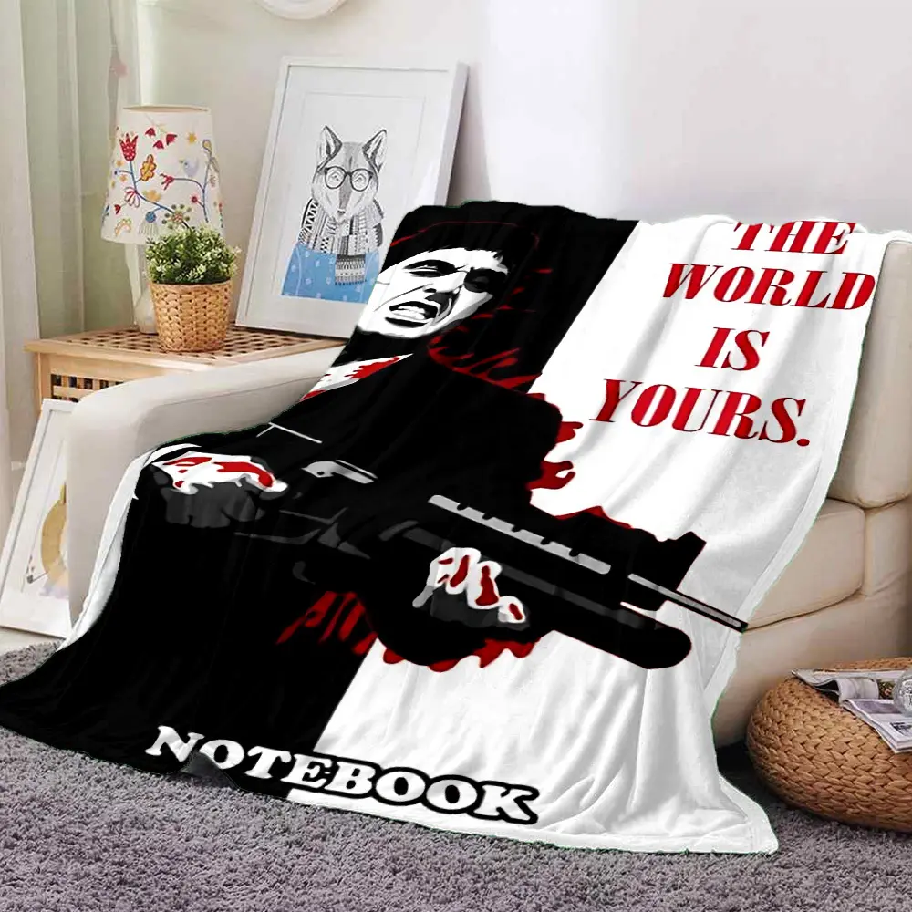 1pc Scarface Tony Montana The World Is Yours Flannel Blanket, Classic Movie Character Throw Blanket, Soft Warm Sofa Bed Blanket, Gangster Film Fan Gift