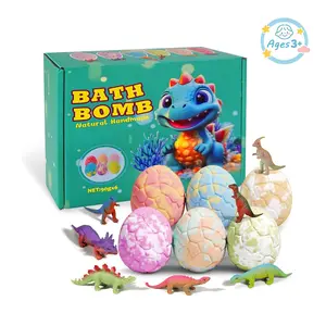 6 Piece Dinosaur Egg Bath Salt Balls, Natural Handmade Colorful Bubble Bombs, Surprise Dino Toys, Relaxing Bath Toy, Holiday Gift
