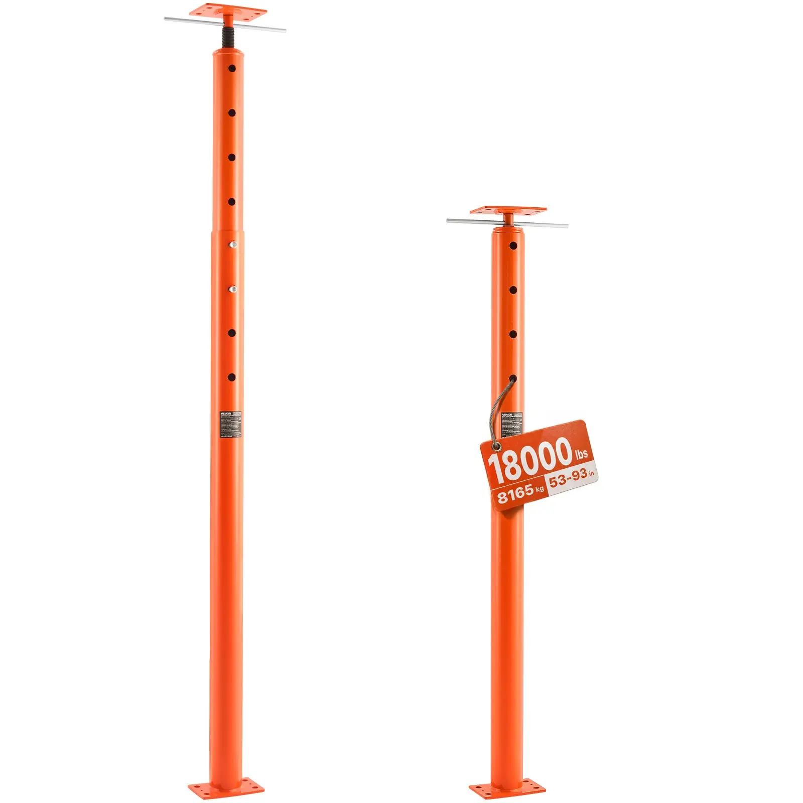 VEVOR Steel Telescopic House Floor Jack, 53"-93" Height Range, 18000 lbs Max Load, Adjustable Beam Construction Jack Post for Temporary Level Support