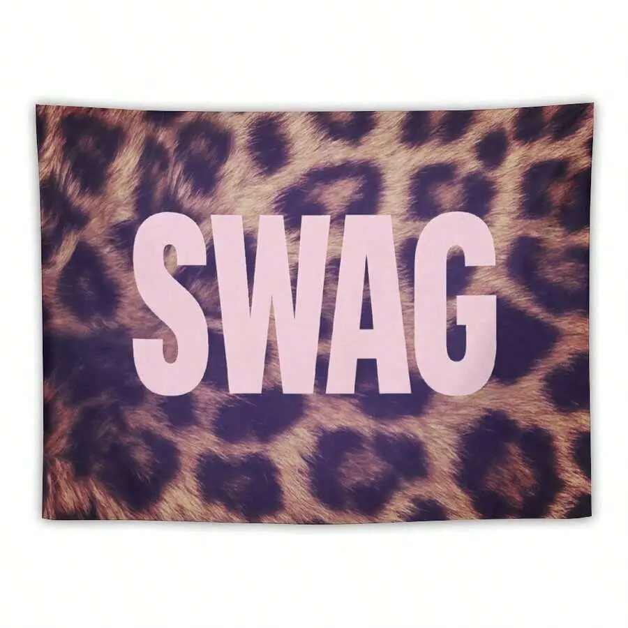 Leopard Print Pink SWAG Slogan Wall Tapestry Y2K Street Style  Funny Tapestry Poster For Decorate Clubs tapestry