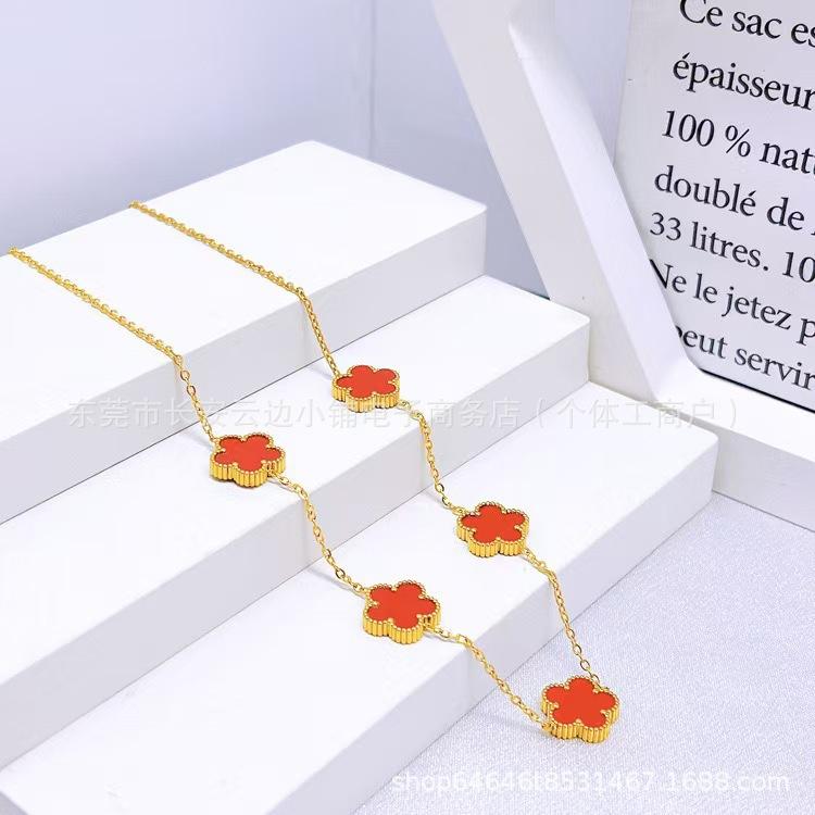 2025erptk Cross-Border Hot Sale Lucky Five-Petal Flower Earrings Necklace Set European and American Fashion Versatile Five-Leaf Flower Jewelry Set New Fashion