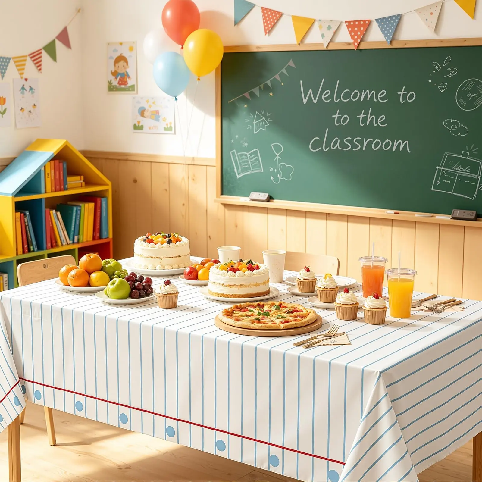 Back-To-School Tablecloth, First Day School Decor, Polyester Notebook Tablecloth, Classroom Party Decoration, School Setup Supplies