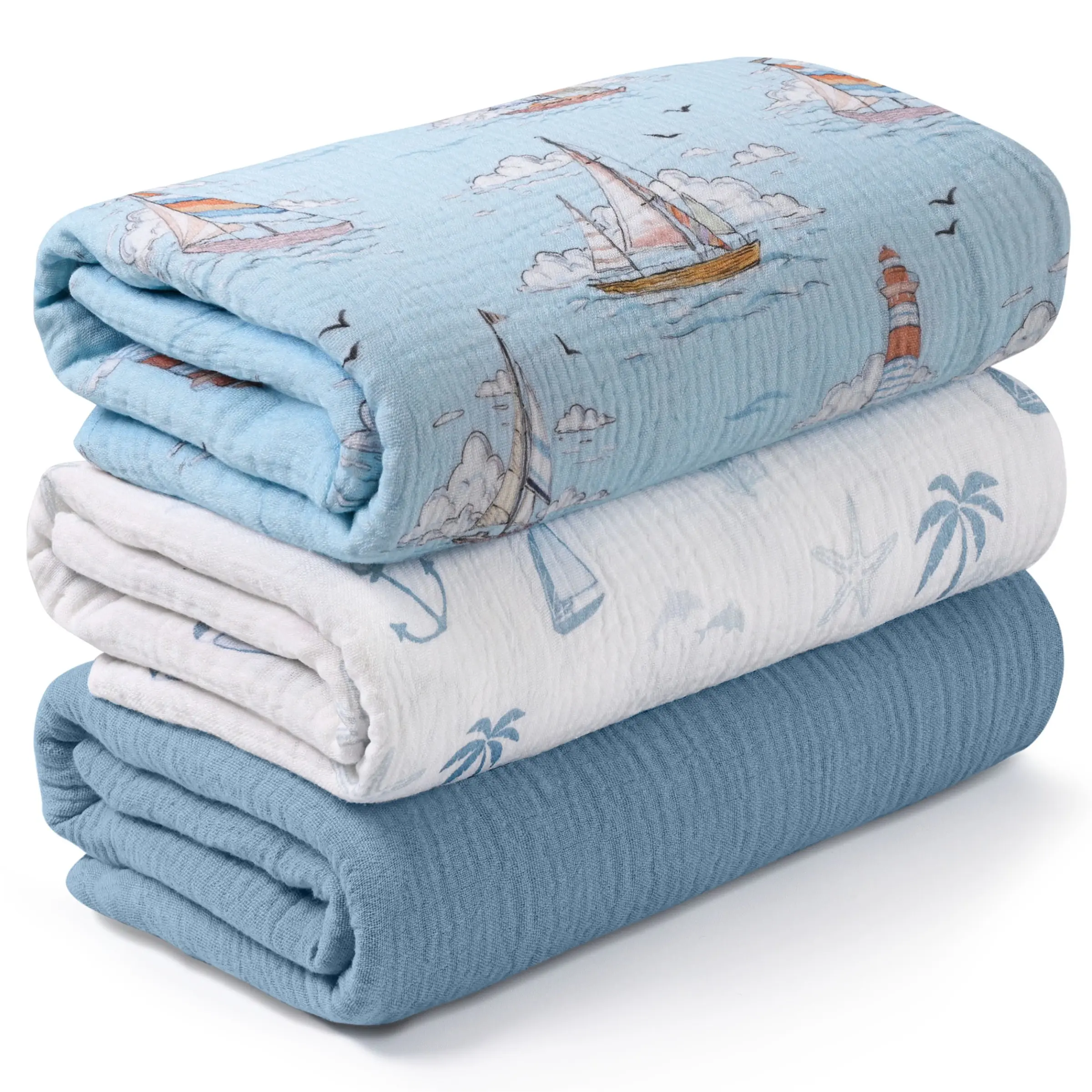 3 Pack Muslin Swaddle Blankets (38x40in) - Ultra Soft Breathable Wraps for Newborn Swaddling, Nursing, and Toddler Playtime, Unisex Design
