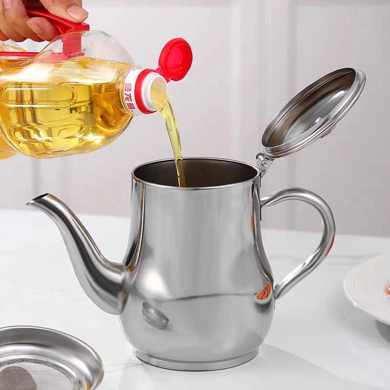 Stainless steel oil bottle, household oil storage, filter, oil separator, multi-purpose condiment bottle, non-stick oil bottle, large capacity., 24oz 32oz Stainless Steel Oil Storage Pot for Storing Frying Oil and Cooking Grease