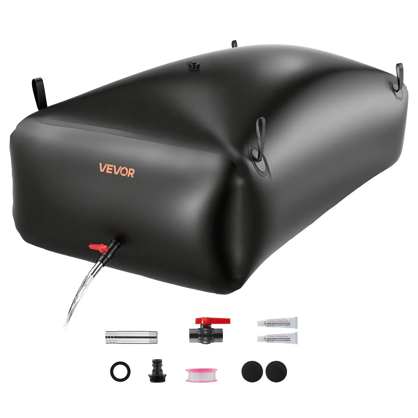 VEVOR Water Storage Bladder, 264.2 Gal Collapsible Water Storage Bag, Wear-Resistant 1000D PVC Soft Waters Bag, Leakproof Camping Tank Containers for Garden Irrigation RV Emergency Use, Black