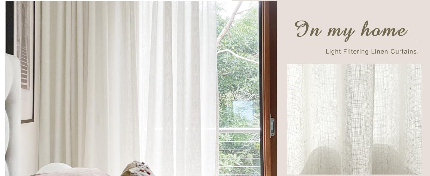 Extra Wide 100 inch Linen Curtains for Living Room Divider Light Filtering Semi Sheer Patio Curtain for Sliding Door Natural Coastal Decor Sunroom Floor to Ceiling Window Drapes Panels 100" Wide