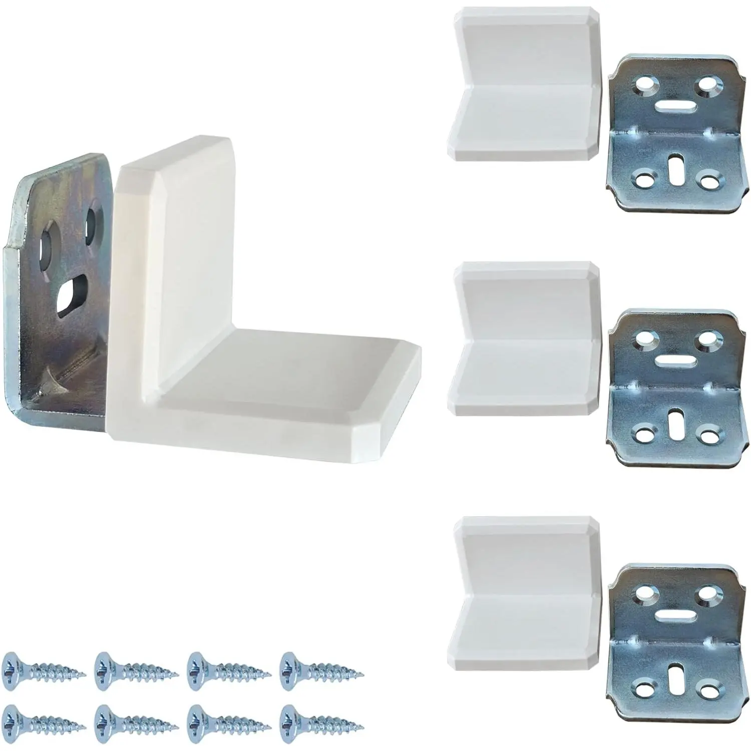 MR BRACKET Covered Small L Bracket Set Stainless, White Shelf Brackets, 90 Degree Angle Corner Brace for Furniture, Stainless Corner Brace for Chair, Drawer, Tables
