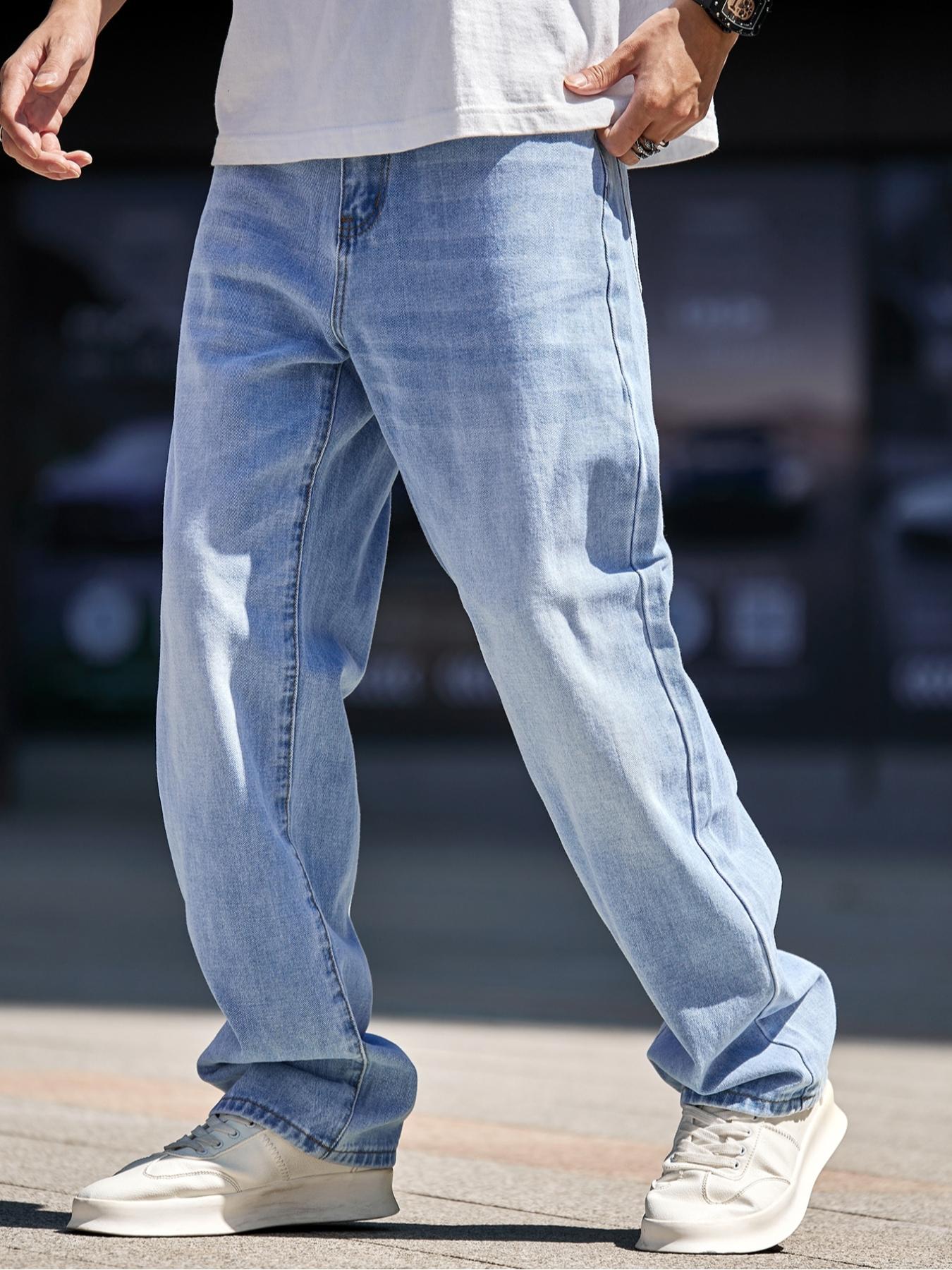 Men's Fashion Light Blue Light Wash Baggy Jeans, Menswear Retro Style Loose - Fit Denim Pants Perfect for Streetwear, Casual Daily Outfits and Urban Fashion Looks Vibe
