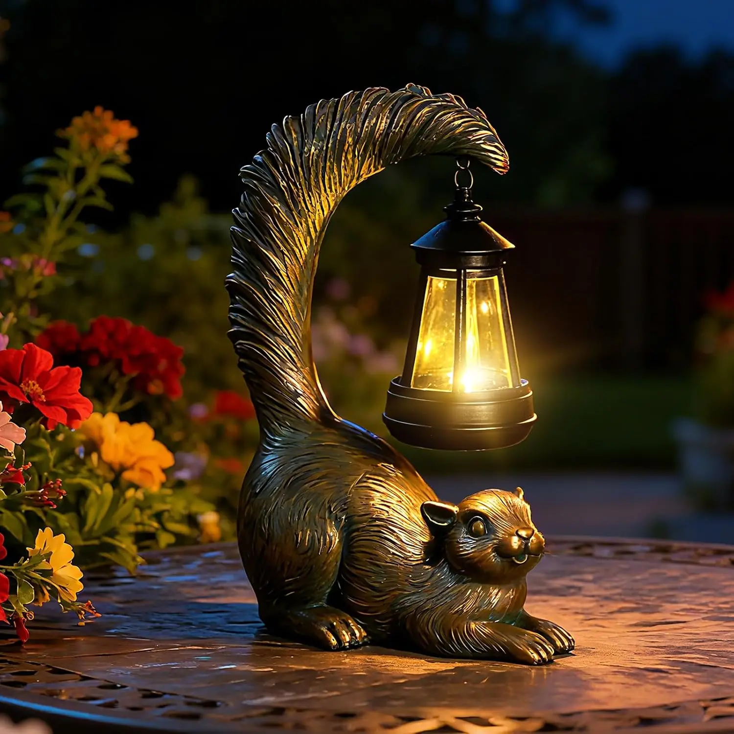 Solar Garden Statues Decor  with LED Lantern ,Outside Solar  Decor for Garden,,Lawn,Yard, Balcony Ornament-  Housewarming Gifts