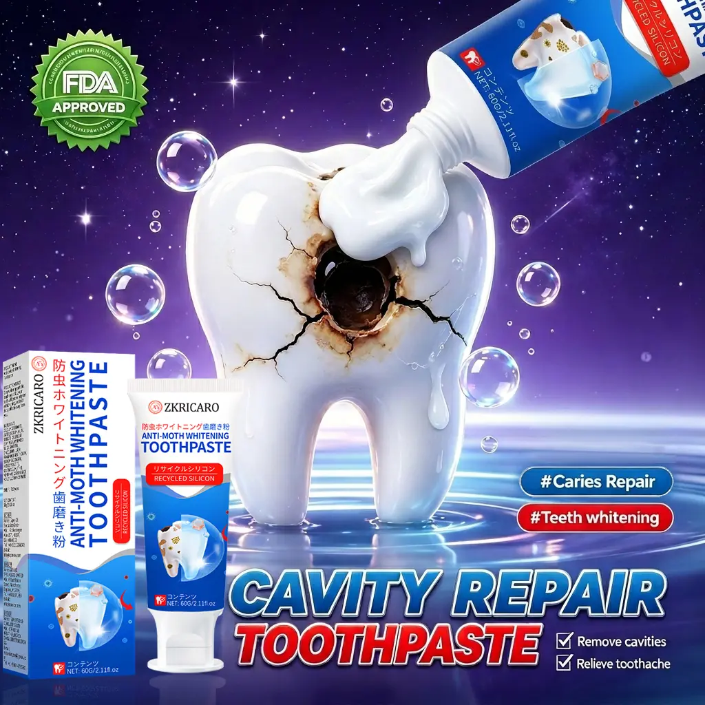ZKRICARO ANTI-MOTH WHITENING TOOTHPASTE - Advanced Enamel Repair Fluoride Toothpaste to Remove Cavities, Pain Free Whitening & Deep Stain Removal, 60g Mint Oral Antibacterial Daily Gentle Herbal