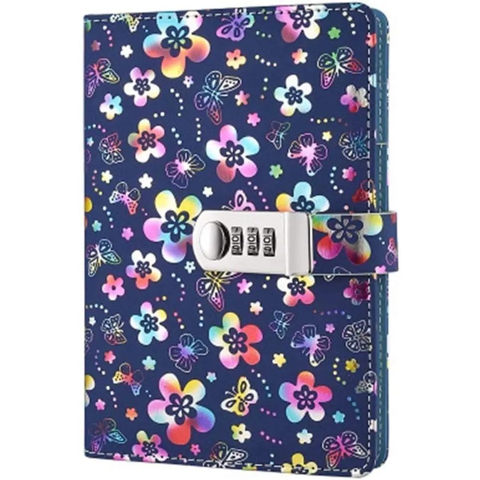 PU Leather Diary with Lock, A5 Size Diary with Combination Lock Digital Password Journal Locking Journal (Multicolor)