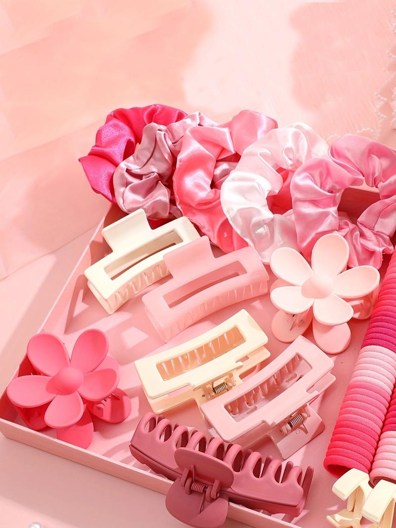 Random Color Hair Cute Accessories Set for Valentine's Day Galentineday Outfit, Cute Flower Decor Hair Accessories for Women & Girls, Including Hair Tie, Hair Claws, Scrunchie for Daily Use for All Seasons, Minimalist Headwear Suitable for Thick Hair