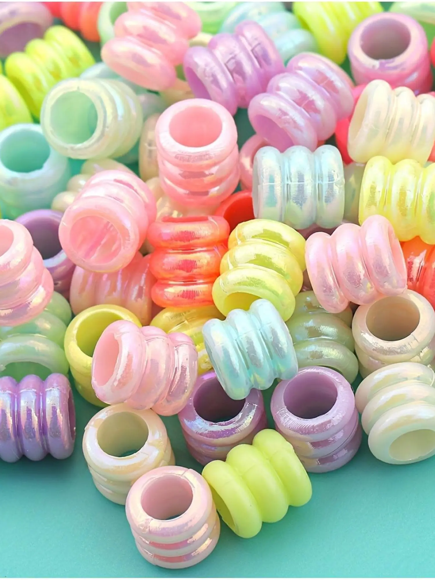 200pcs 7mm Candy Large Hole Loose Beads, Beads for bracelets, Beading Making, Beading Supplies, Cylindrical Spacer Beads, Iridescent Straight Hole Beads, Rainbow Drilled Beads, Handmade DIY Bracelets, Necklaces, Jewelry