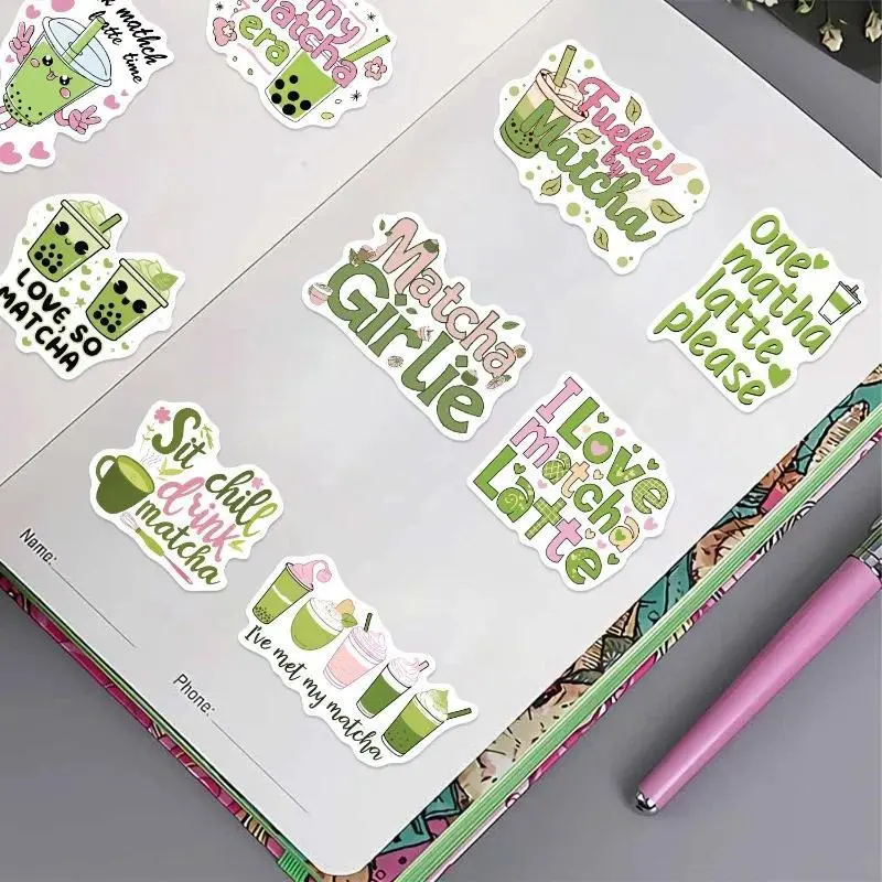 50pcs/set Green Color Aesthetic Cartoon Scrapbook Journal Sticker Matcha Sweet American Stationery Decal DIY Decor Sticker