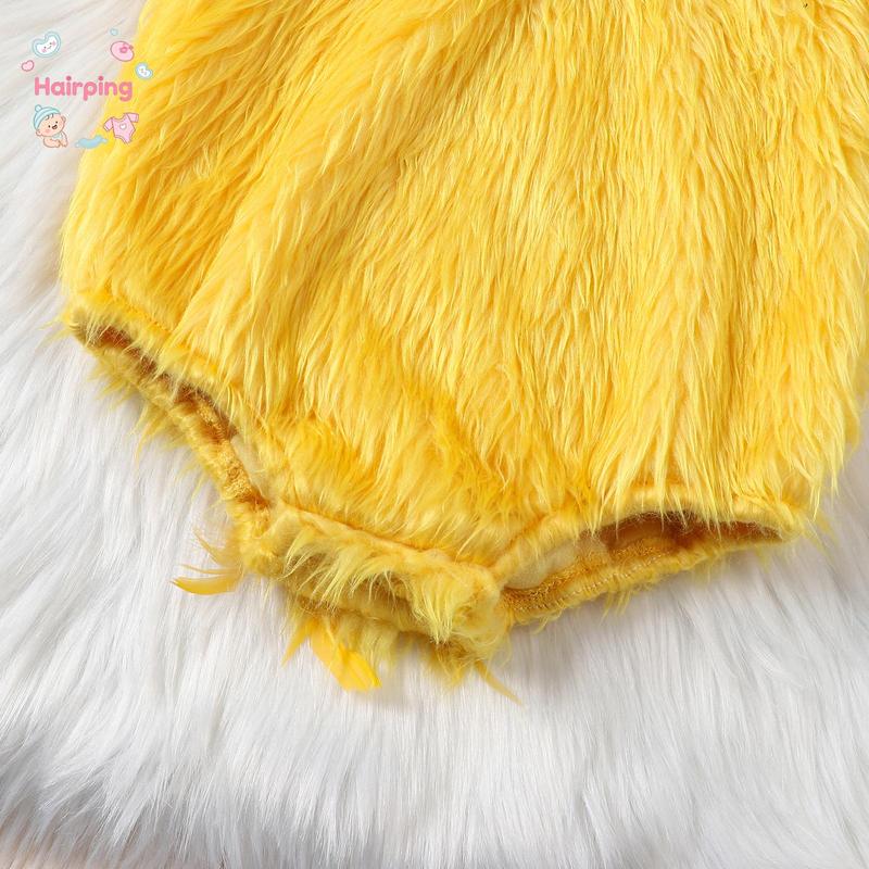 Baby Chick Costume Outfit Set, 3PCS Furry Hooded Romper + Pants + Booties, Cute Easter/Halloween Animal Themed Infant Clothes, Ideal for Photoshoot & Holiday Gift