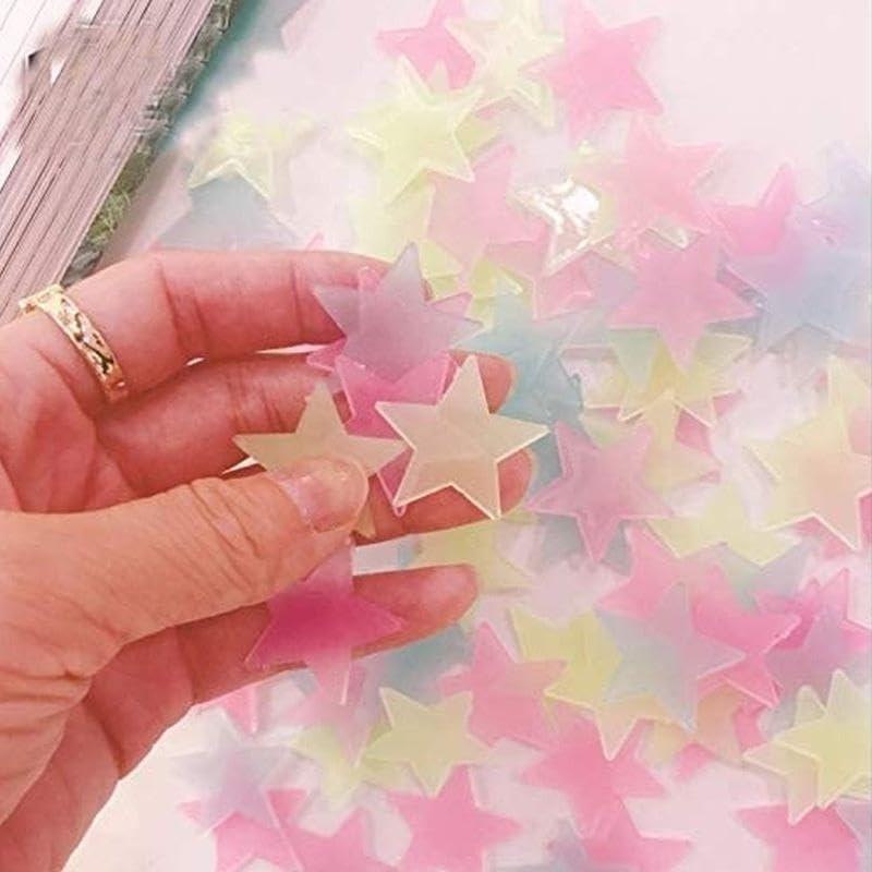 2PCS Colorful Glow in The Dark Luminous Stars Fluorescent Noctilucent Plastic Wall Stickers Murals Decals for Home Art Decor Bedroom Room Decorations Wall Décor