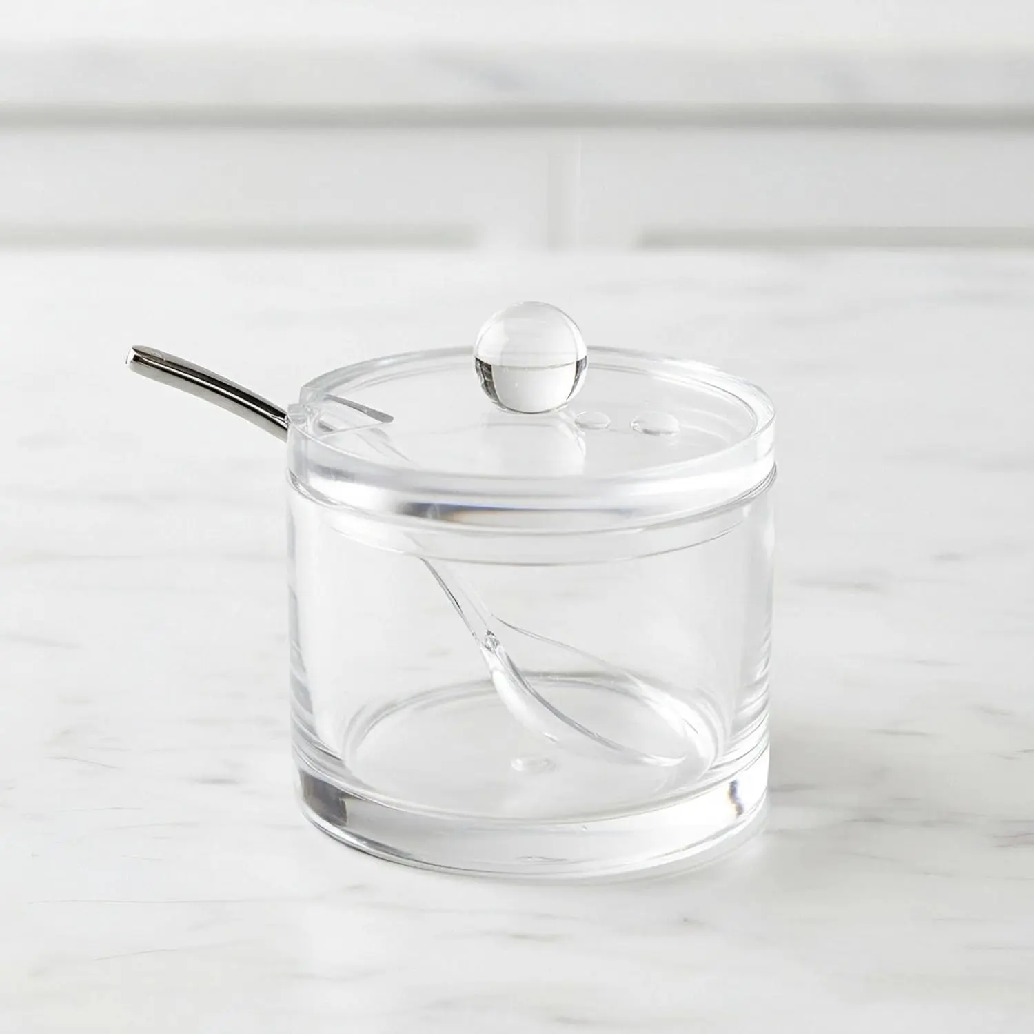 8 Oz Clear Acrylic Sugar Bowl with Lid & Spoon, Airtight Dishwasher Safe Canister Jar Dispenser, Perfect for Coffee, Tea, Cereal and Kitchen Countertop Storage